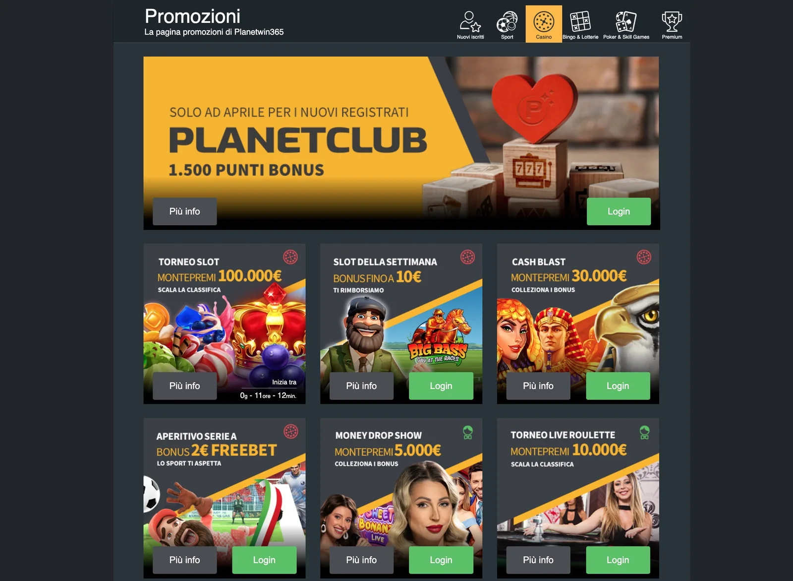 Planetwin365 Casino Bonuses