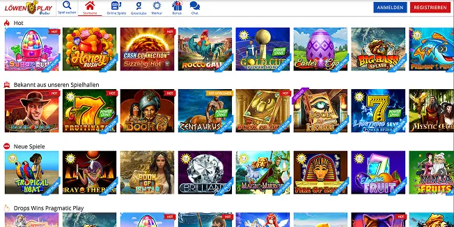 Löwen Play Startseite der deutschen Online-Spielothek mit Lizenzhinweis und Link zur GGL-Whitelist